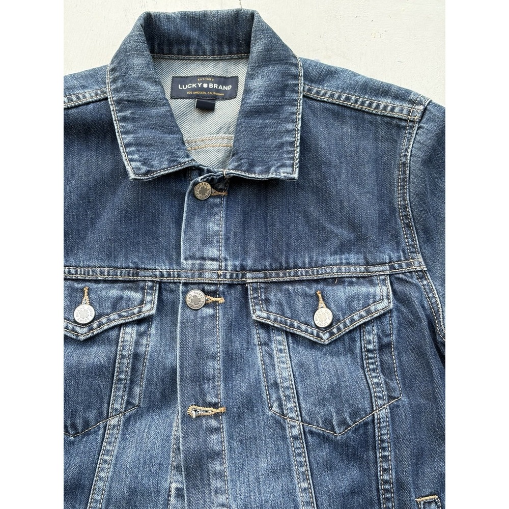Women's Lucky Brand Jacket Blue Tomboy Trucker Ranch Logo Classic 50s Greaser